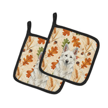Load image into Gallery viewer, White German Shepherd Heirloom Fall Pair of Pot Holders