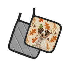 Load image into Gallery viewer, Liver and White German Wirehaired Pointer Heirloom Fall Pair of Pot Holders