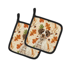Load image into Gallery viewer, Liver and White German Wirehaired Pointer Heirloom Fall Pair of Pot Holders