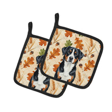 Load image into Gallery viewer, Greater Swiss Mountain Dog Heirloom Fall Pair of Pot Holders