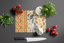 Load image into Gallery viewer, Black and White Greyhound Heirloom Fall Glass Cutting Board