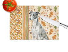 Load image into Gallery viewer, Black and White Greyhound Heirloom Fall Glass Cutting Board