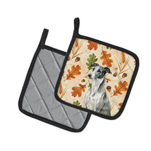 Load image into Gallery viewer, Black and White Greyhound Heirloom Fall Pair of Pot Holders