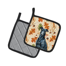 Load image into Gallery viewer, Black Greyhound Heirloom Fall Pair of Pot Holders