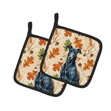 Load image into Gallery viewer, Black Greyhound Heirloom Fall Pair of Pot Holders