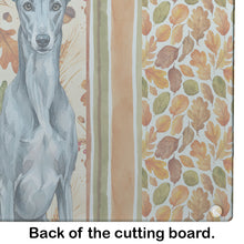 Load image into Gallery viewer, Blue Brindle Greyhound Heirloom Fall Glass Cutting Board