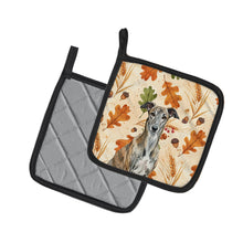 Load image into Gallery viewer, Brindle Greyhound Heirloom Fall Pair of Pot Holders