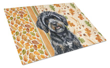 Load image into Gallery viewer, Black Havanese Heirloom Fall Glass Cutting Board