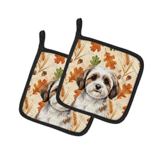 Load image into Gallery viewer, Parti-color Havanese Heirloom Fall Pair of Pot Holders