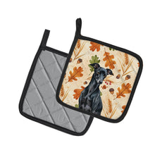 Load image into Gallery viewer, Black Italian Greyhound Heirloom Fall Pair of Pot Holders