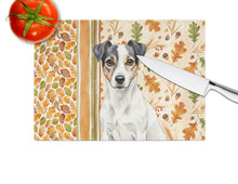 Load image into Gallery viewer, White and Black Jack Russell Terrier Heirloom Fall Glass Cutting Board