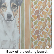 Load image into Gallery viewer, White and Black Jack Russell Terrier Heirloom Fall Glass Cutting Board