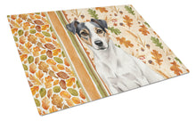 Load image into Gallery viewer, White and Black Jack Russell Terrier Heirloom Fall Glass Cutting Board