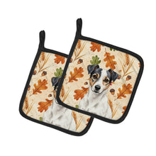 Load image into Gallery viewer, White and Black Jack Russell Terrier Heirloom Fall Pair of Pot Holders