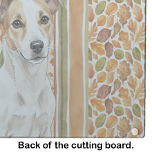 Load image into Gallery viewer, White and Tan Jack Russell Terrier Heirloom Fall Glass Cutting Board