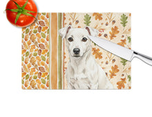 Load image into Gallery viewer, White Jack Russell Terrier Heirloom Fall Glass Cutting Board