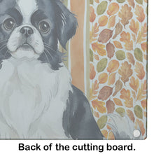 Load image into Gallery viewer, Black and White Japanese Chin Heirloom Fall Glass Cutting Board