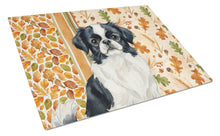 Load image into Gallery viewer, Black and White Japanese Chin Heirloom Fall Glass Cutting Board