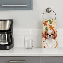 Load image into Gallery viewer, Red and White Japanese Chin Heirloom Fall Kitchen Towel