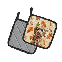 Load image into Gallery viewer, Chocolate Labradoodle Heirloom Fall Pair of Pot Holders