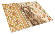 Load image into Gallery viewer, Chocolate Labrador Retriever Heirloom Fall Glass Cutting Board