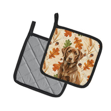 Load image into Gallery viewer, Chocolate Labrador Retriever Heirloom Fall Pair of Pot Holders