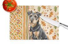 Load image into Gallery viewer, Black and Tan Lakeland Terrier Heirloom Fall Glass Cutting Board