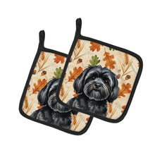 Load image into Gallery viewer, Black Lhasa Apso Heirloom Fall Pair of Pot Holders