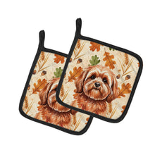 Load image into Gallery viewer, Red Lhasa Apso Heirloom Fall Pair of Pot Holders