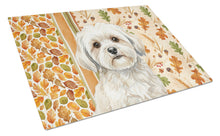 Load image into Gallery viewer, White Lhasa Apso Heirloom Fall Glass Cutting Board