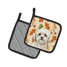 Load image into Gallery viewer, White Lhasa Apso Heirloom Fall Pair of Pot Holders