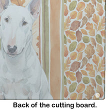 Load image into Gallery viewer, White Miniature Bull Terrier Heirloom Fall Glass Cutting Board