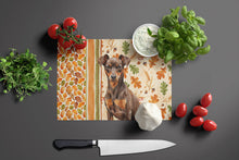 Load image into Gallery viewer, Chocolate and Rust Miniature Pinscher Min Pin Heirloom Fall Glass Cutting Board