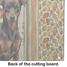 Load image into Gallery viewer, Chocolate and Rust Miniature Pinscher Min Pin Heirloom Fall Glass Cutting Board