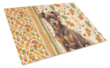 Load image into Gallery viewer, Chocolate and Rust Miniature Pinscher Min Pin Heirloom Fall Glass Cutting Board