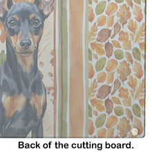 Load image into Gallery viewer, Black and Tan Miniature Pinscher Heirloom Fall Glass Cutting Board