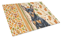 Load image into Gallery viewer, Black and Tan Miniature Pinscher Heirloom Fall Glass Cutting Board