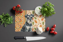 Load image into Gallery viewer, Black &amp; Silver Miniature Schnauzer Heirloom Fall Glass Cutting Board