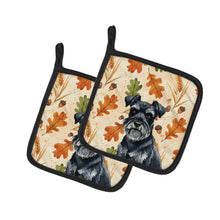 Load image into Gallery viewer, Black Miniature Schnauzer Heirloom Fall Pair of Pot Holders