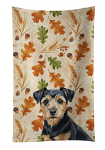 Load image into Gallery viewer, Black and Tan Norfolk Terrier Heirloom Fall Kitchen Towel