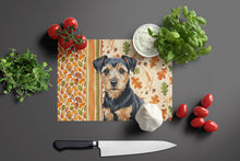 Load image into Gallery viewer, Black and Tan Norfolk Terrier Heirloom Fall Glass Cutting Board