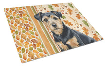 Load image into Gallery viewer, Black and Tan Norfolk Terrier Heirloom Fall Glass Cutting Board