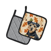 Load image into Gallery viewer, Black and Tan Norfolk Terrier Heirloom Fall Pair of Pot Holders