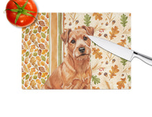 Load image into Gallery viewer, Red Norfolk Terrier Heirloom Fall Glass Cutting Board