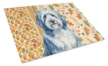 Load image into Gallery viewer, Blue and White Old English Sheepdog Heirloom Fall Glass Cutting Board