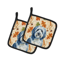 Load image into Gallery viewer, Blue and White Old English Sheepdog Heirloom Fall Pair of Pot Holders