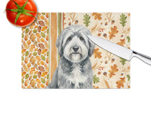 Load image into Gallery viewer, Gray and White Old English Sheepdog Heirloom Fall Glass Cutting Board