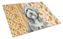 Load image into Gallery viewer, Gray and White Old English Sheepdog Heirloom Fall Glass Cutting Board