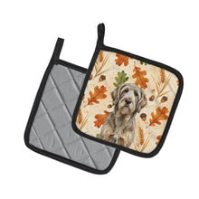 Load image into Gallery viewer, Grizzle and Tan Otterhound Heirloom Fall Pair of Pot Holders