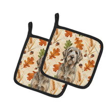 Load image into Gallery viewer, Grizzle and Tan Otterhound Heirloom Fall Pair of Pot Holders